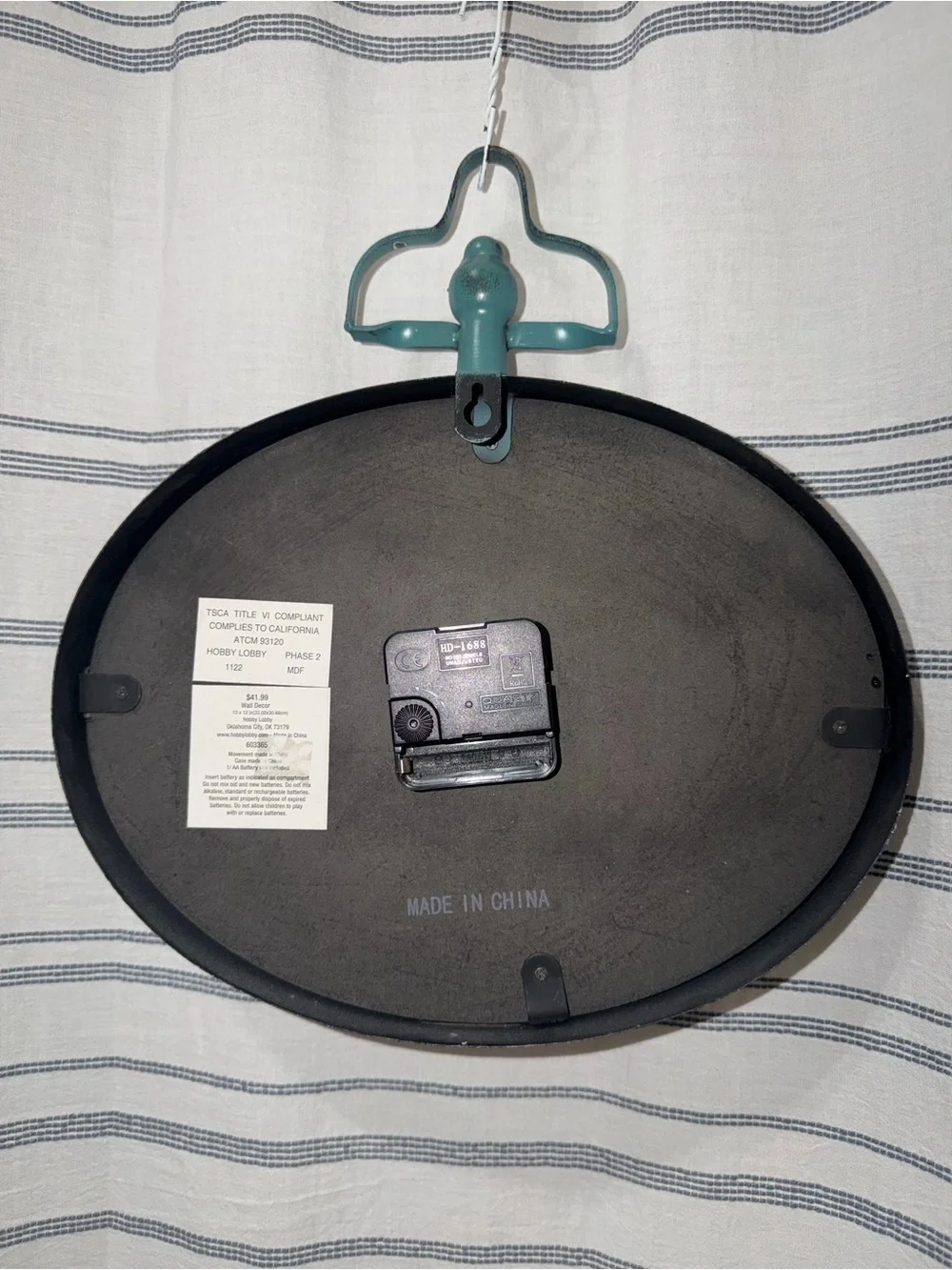 Hobby Lobby Distressed Teal Blue Oval Wall Clock - Paris 1887